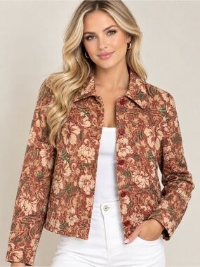 Rebecca Malone Rose-Tone Floral Quilted Jean Jacket Size M